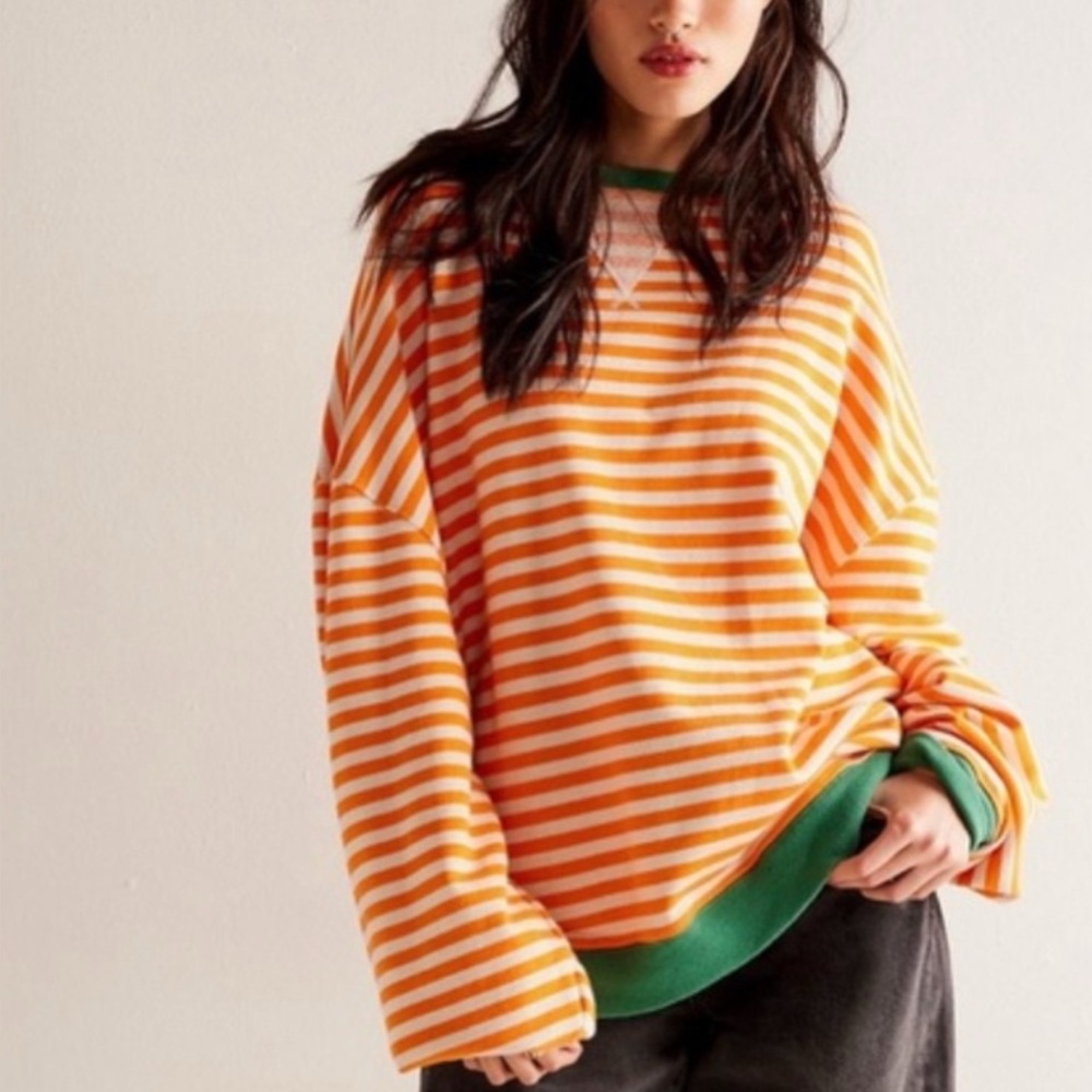 *NWOT* We The Free Classic Striped Oversized Crewneck Orange/Green Size L